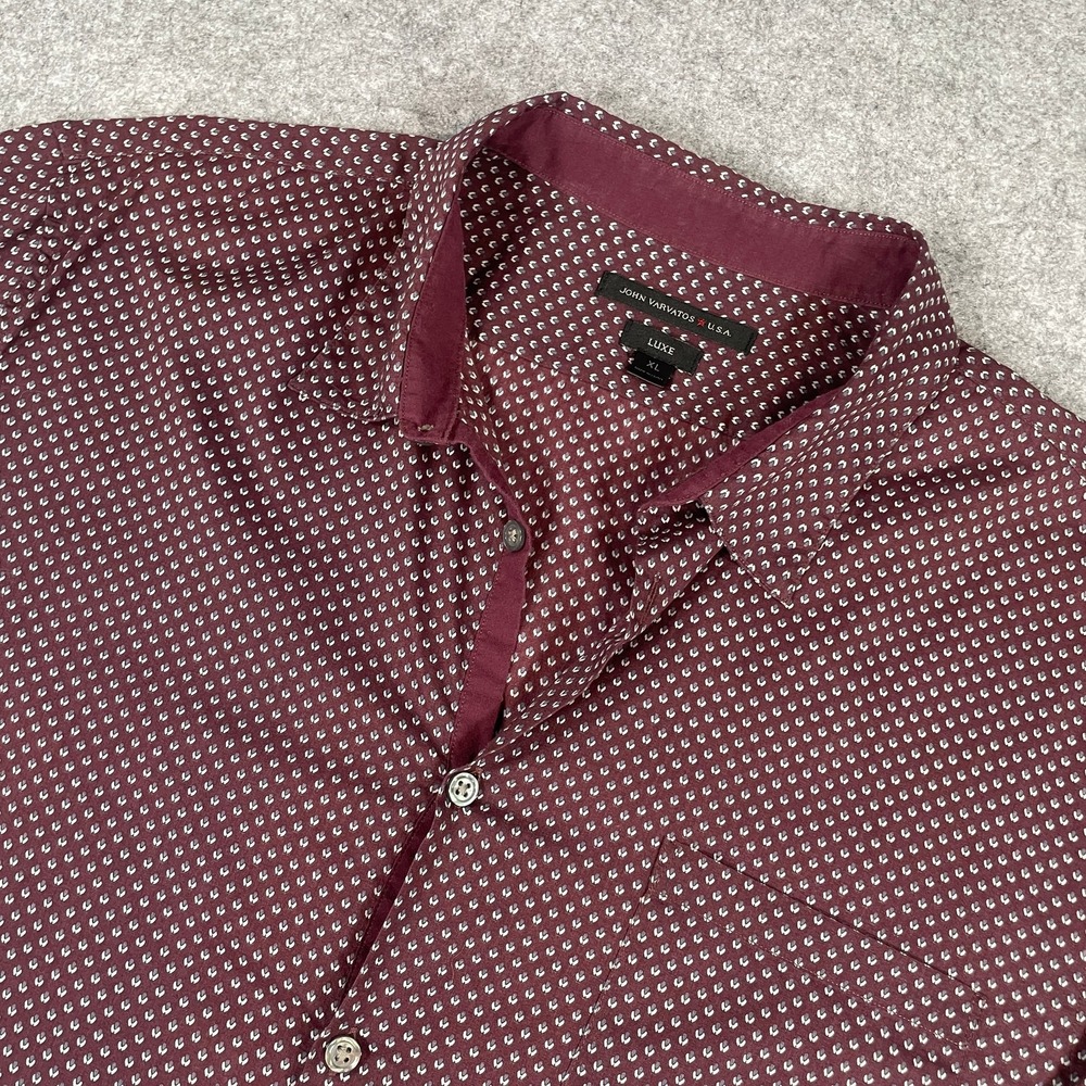 John Varvatos U.s.a. LUXE Mens Button Down Shirt XL Maroon Geometric Long Sleeve